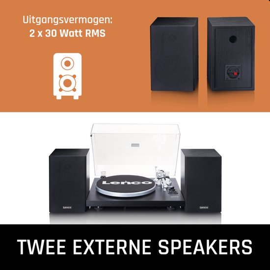 Lenco Platenspeler met Bluetooth - Twee externe Speakers - Ingebouwde Versterker - LS-500BK - Zwart — afbeelding 4