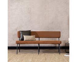 Bronx71® Industriële eetkamerbank Espen cognac eco-leer 160 cm - eettafelbank - eetbank