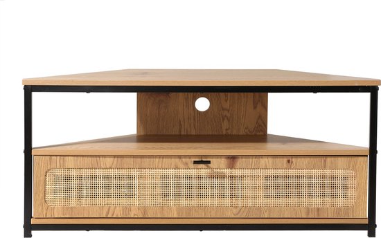 Meuble TV d'angle 1 porte avec sangle en rotin L100 cm - JAYA