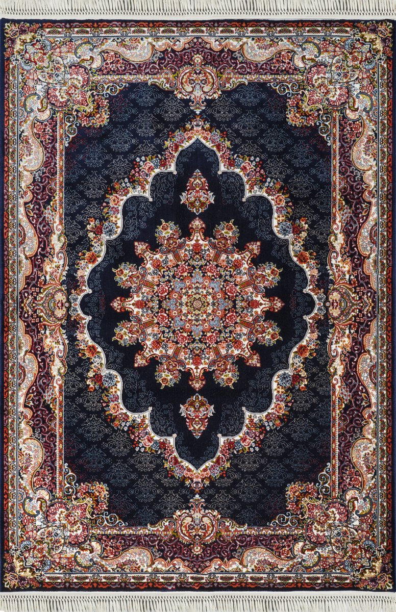 Muratap Isfahan Oosters Vloerkleed Klassiek Vintage Tapijt Blauw Navy- 80x300 CM