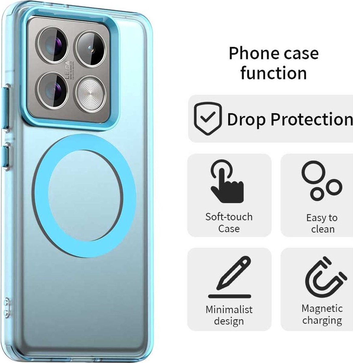 Mobigear Hoesje geschikt voor Xiaomi 14T Pro MagSafe Telefoonhoesje Hardcase | Mobigear Shockproof Backcover | Geschikt voor MagSafe | Geschikt voor Draadloos Opladen met Magnetische Ring | Geschikt voor MagSafe Case - Blauw
