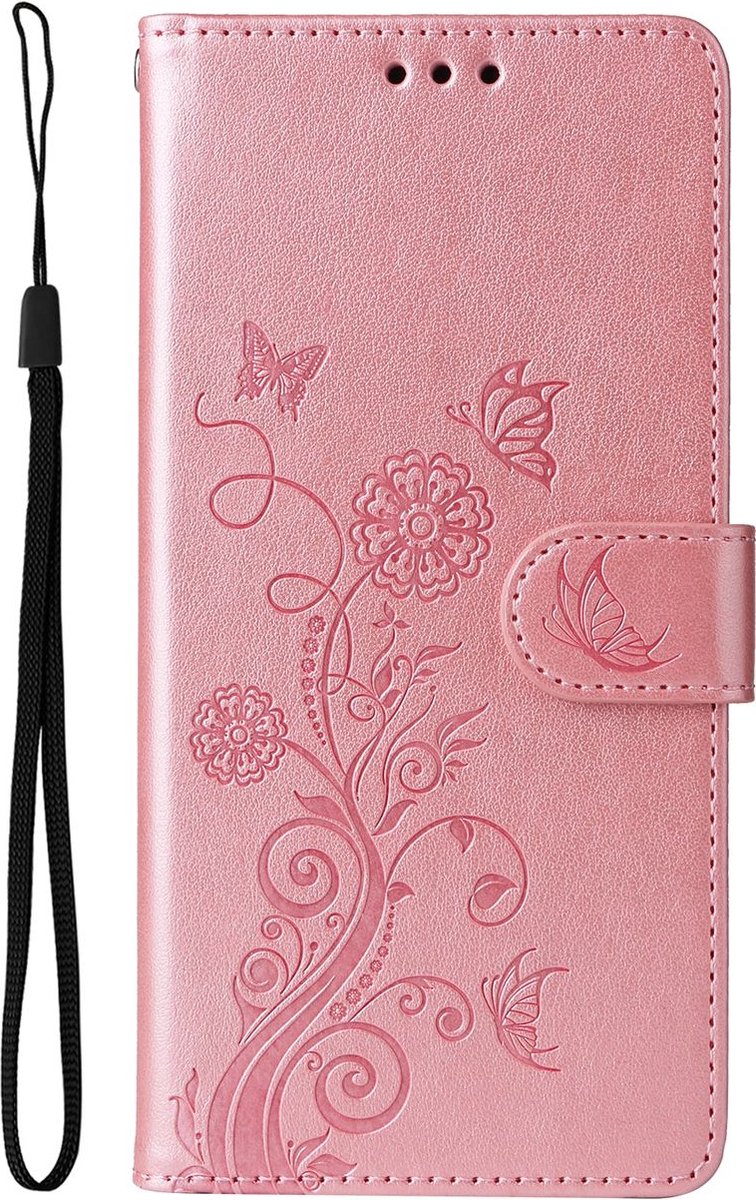 Mobigear Telefoonhoesje geschikt voor Xiaomi 14T Pro Hoesje | Mobigear Flowers Bookcase Portemonnee | Pasjeshouder voor 3 Pasjes | Telefoonhoesje voor Pinpas / OV Kaart / Rijbewijs - Roségoud