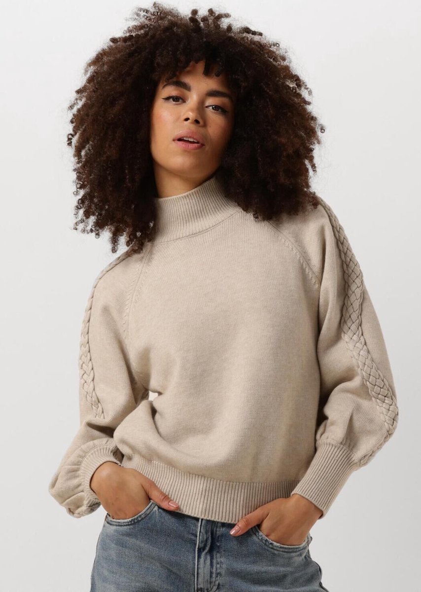 Minus Vera High Neck Knit Pullover Truien & vesten Dames - Sweater - Hoodie - Vest- Zand - Maat XL