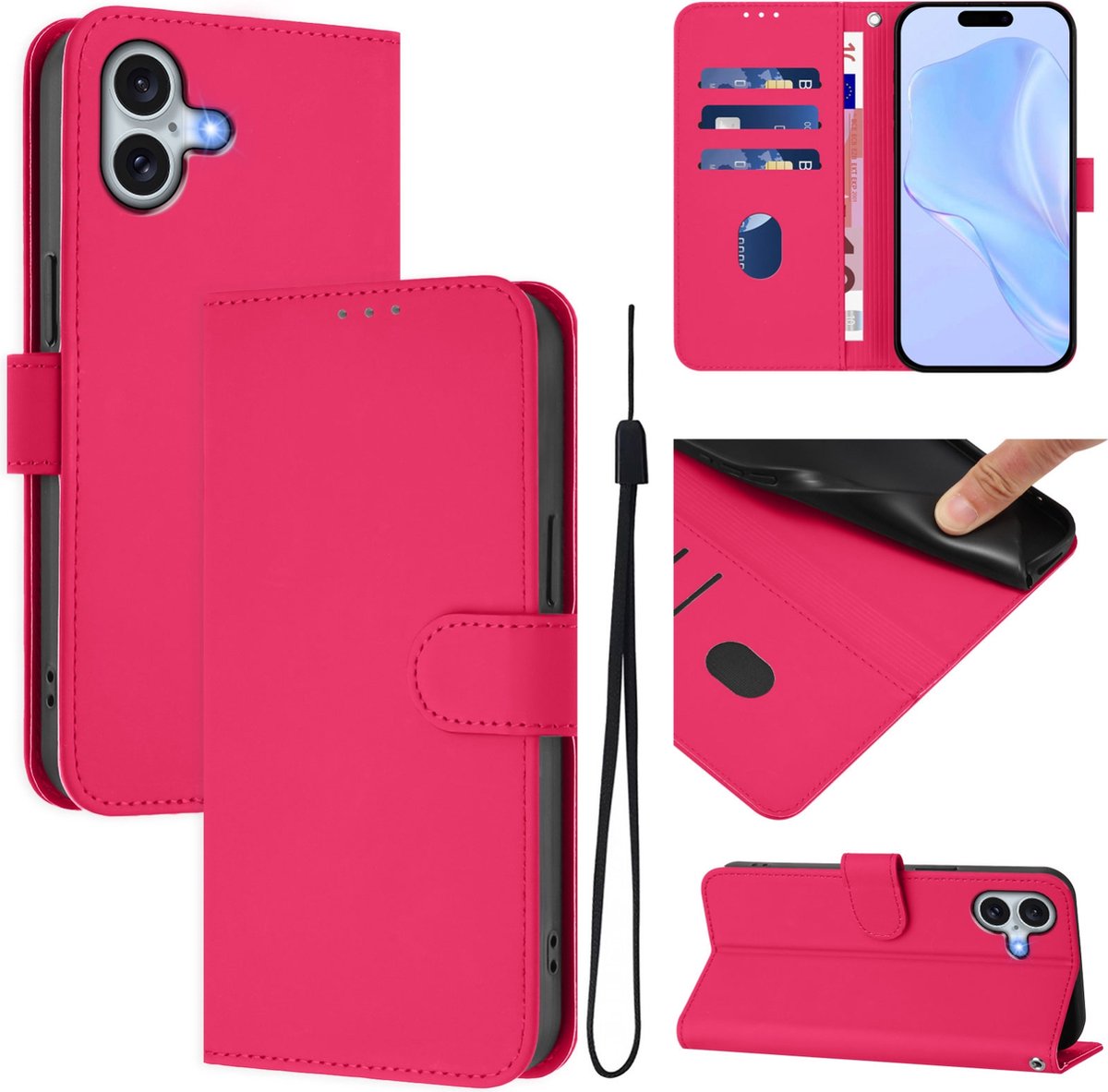 Mobigear Telefoonhoesje geschikt voor Apple iPhone 16 Plus Hoesje | Mobigear Urban Wallet Bookcase Portemonnee | Pasjeshouder voor 3 Pasjes | Telefoonhoesje voor Pinpas / OV Kaart / Rijbewijs - Magenta