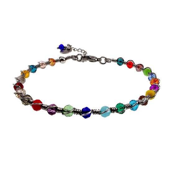 Bracelet Femme 17cm à 19cm - Acier Inoxydable Couleur Argent - Bracelet Cristal - Bracelet Coloré - Ajustable