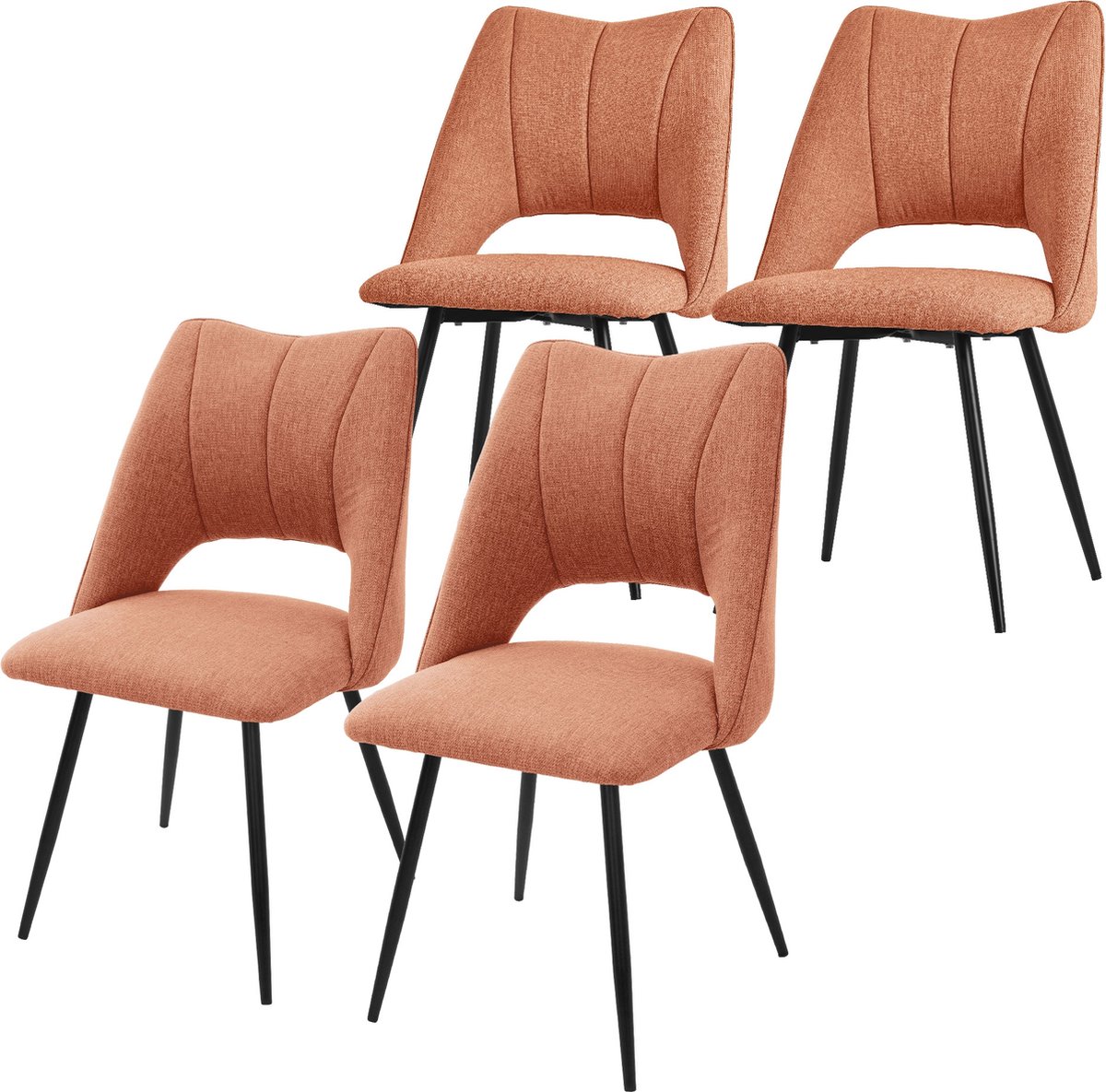 ml-design eetkamerstoelen set van 4, oranje, polyester zitting, zwarte metalen poten, keukenstoelen met rugleuning, woonkamerstoelen, gestoffeerde stoelen voor eetkamer keuken gestoffeerde armstoelen