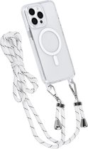 Hoes Geschikt voor: iPhone 13 Pro Hoesje voor om de nek - Magnetisch Magsafe Hoesje Met Koord - Hoes Met Koord - Hoes Cover Met Koord - Wit