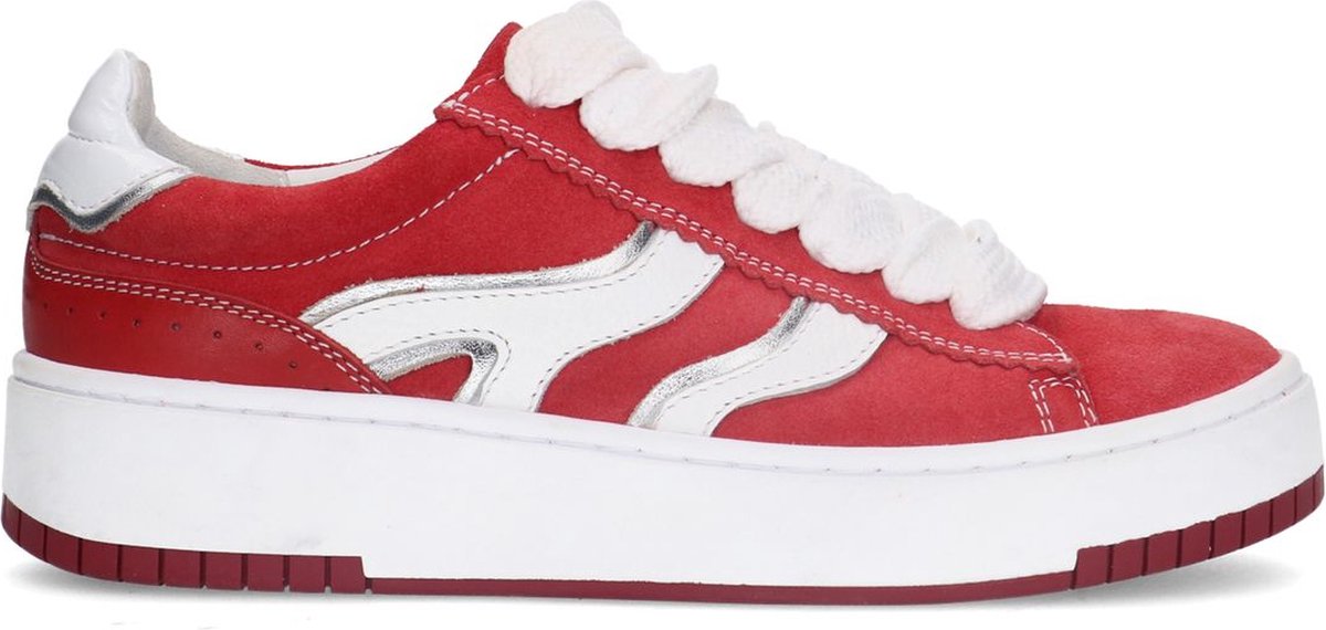 Sacha - Dames - Rode suède sneakers met witte details - Maat 38