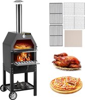 Collox Pizza oven - Pizzaovens - Houtvuurpizza - 2 laags - voor buiten - met verwijderbare wielen - inclusief pizzasteen, twee roestvrijstalen bakplaten, twee duurzame ijzeren koolstofgaasjes