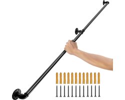VEVOR Pijp Trapleuning 1,8 M Leuningen Trappen Binnen Zwart Outdoor Indoor Universele Trapleuning Van Koolstofstaal En Matte Afwerking met 200 Kg Laadvermogen Gebruikt Als Binnen- En Buitenomheining