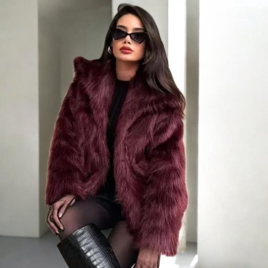 Zand OBJECT Faux fur jas OBJISADORA L/S LO HAIRY LONG COAT