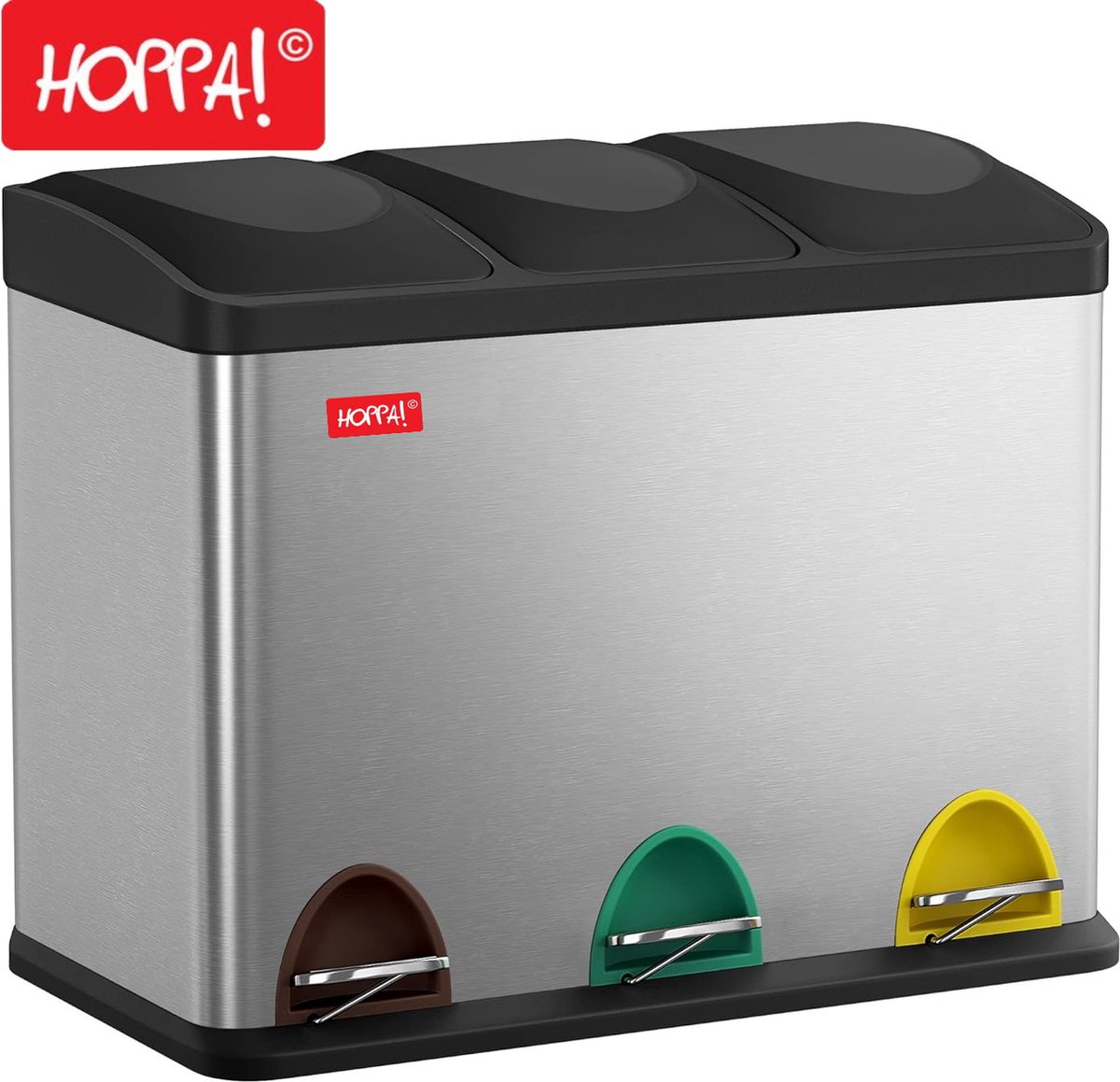 Goedkoopste Hoppa! Driedubbele Afvalbak - Zilver - RVS 45 liter