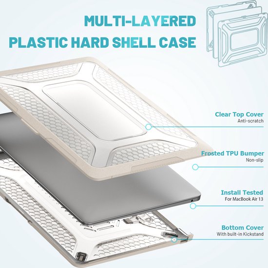 Turtle Shift Laptopcover Shield geschikt voor MacBook Air 13' inch - 2020 en 2018 - A2337 / A2179 / A1932 - Beige
