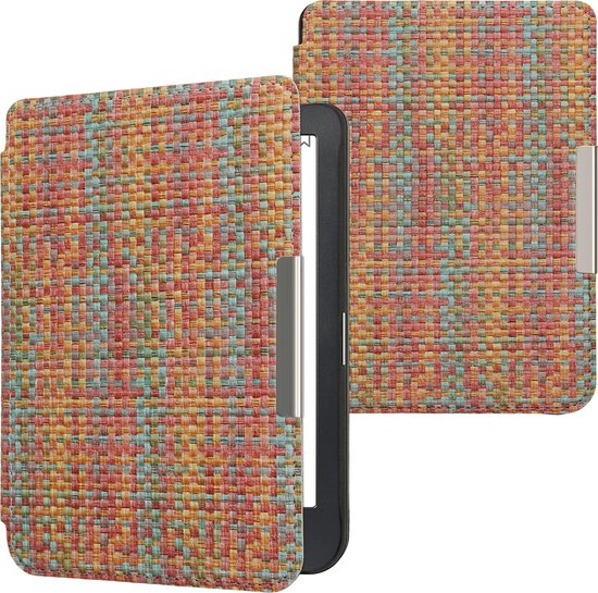 kwmobile ereader hoesje geschikt voor Kobo Clara BW / Colour - Case met magnetische sluiting - Hoes voor e-reader in geel / rood / groen - Kleurrijk weefpatroon design