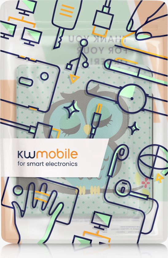 kwmobile e-reader hoesje geschikt voor Kobo Libra Colour hoes - E reader flip case met magnetische sluiting - Ereader cover - Slapende Uil design in turquoise / bruin / mintgroen van Merkloos — afbeelding 2