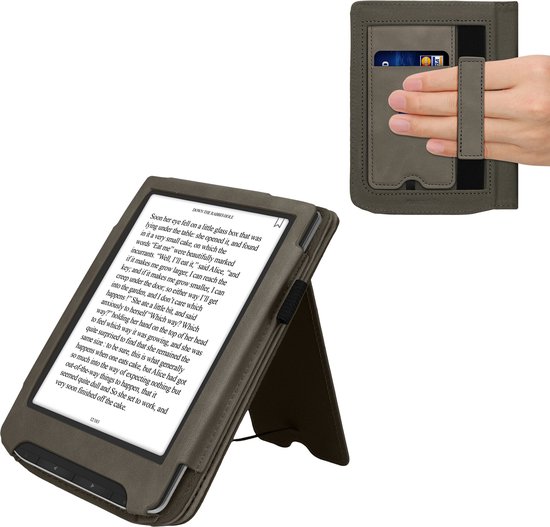 kwmobile e-reader hoesje geschikt voor Pocketbook Verse / Verse Lite / Verse Pro / Color / Vivlio Light/Light HD hoes - E reader flip case van kunstleer - Ereader cover met stand - Paardenbloemen Liefde design in grijs van Merkloos — afbeelding 5