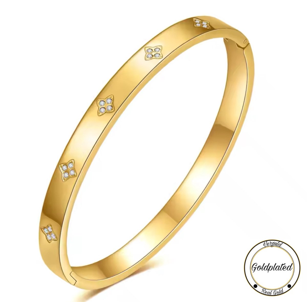 Borasi Klaver Bangle Armband | Goldplated | Goudkleurig | Dames Armband | Dames Sieraden |
