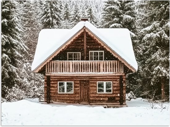 Poster 80x60 cm - Huis - Bos - Winter - Natuur - Sneeuw - Posters - Kamer decoratie - Wanddecoratie woonkamer - Muurdecoratie slaapkamer