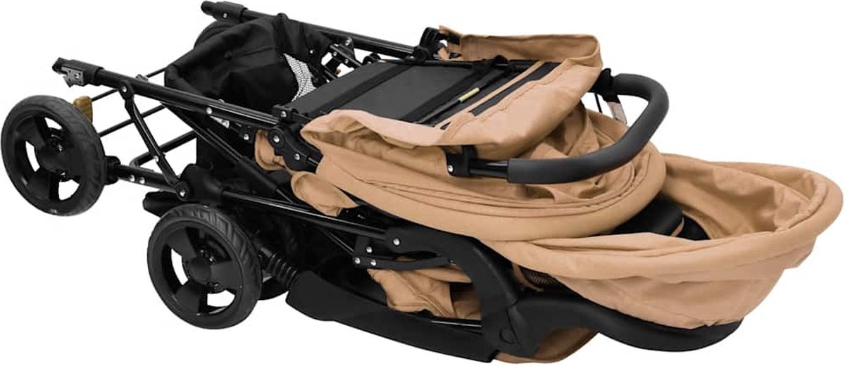 vidaXL Tandem Kinderwagen Luxe Taupe Staal - afbeelding 3