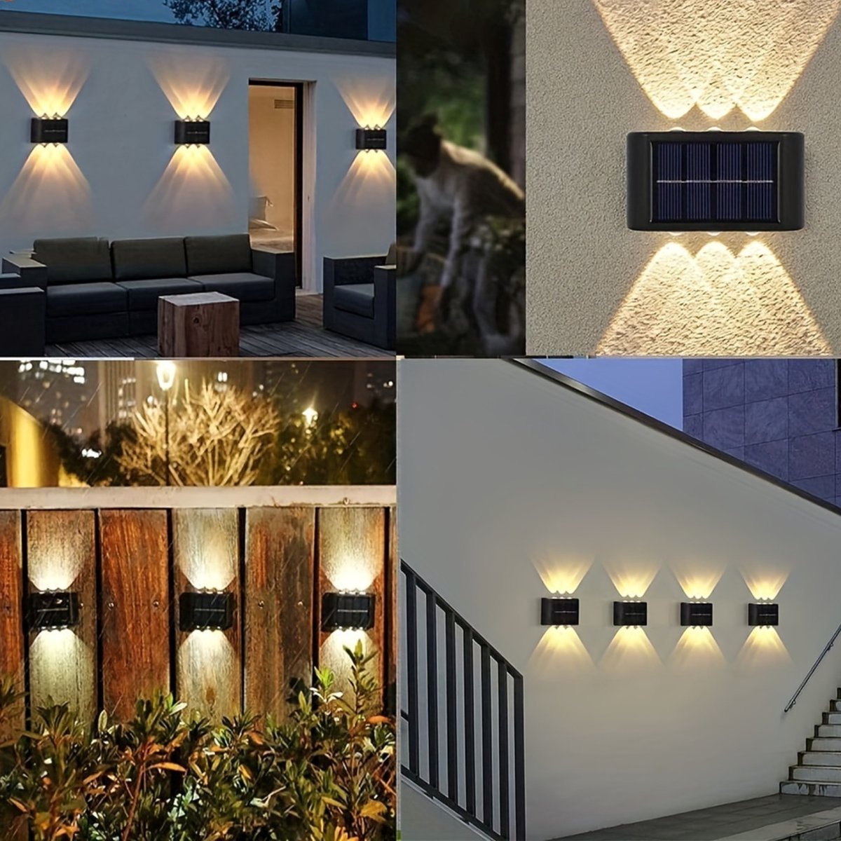 Solar Buitenlamp - 2 Stuks - 6 LED - Waterdicht - Buiten en Tuin Lamp - Buitenverlichting Zonne Energie - Wandlampen - Opulfy