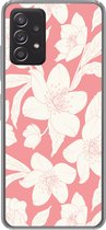 Telefoonhoesje Geschikt voor Samsung Galaxy A53 5G hoesje - Bloemen - Patroon - Roze - Wit - Siliconen Telefoonhoesje Telefoonhoesje