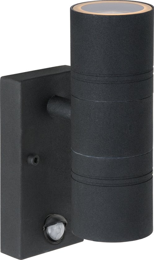 Lucide ARNE-LED IR - Wandspot / Wandlamp Binnen/Buiten - Ø 6,3 cm - LED - GU10 - 2x5W 2700K - IP44 - Beweging & dag/nacht sensor - Zwart