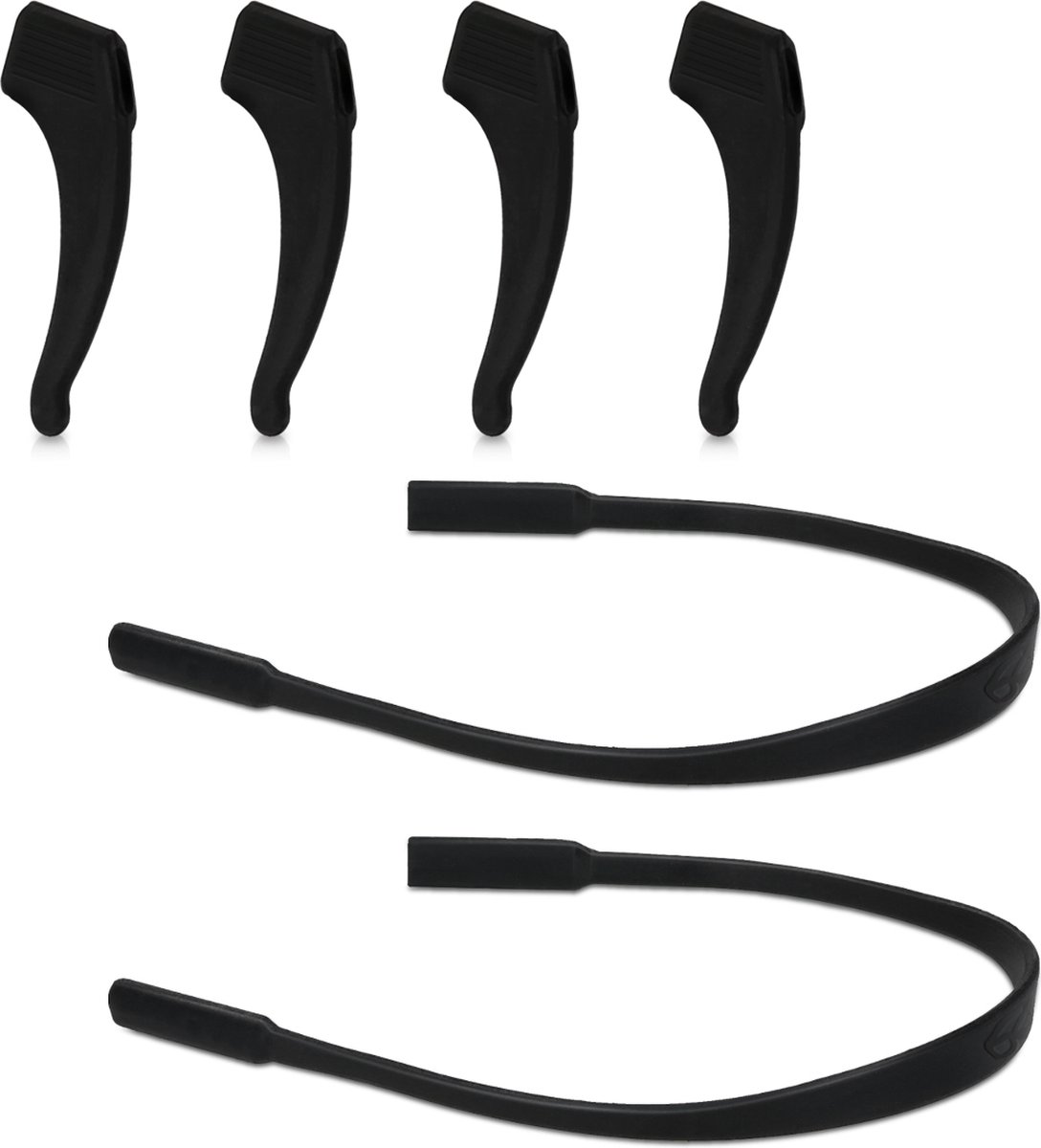 kwmobile Anti-slip houder en bandje voor brilveren set - 4x L siliconen oorhaken en 2x bandje voor bril zwart