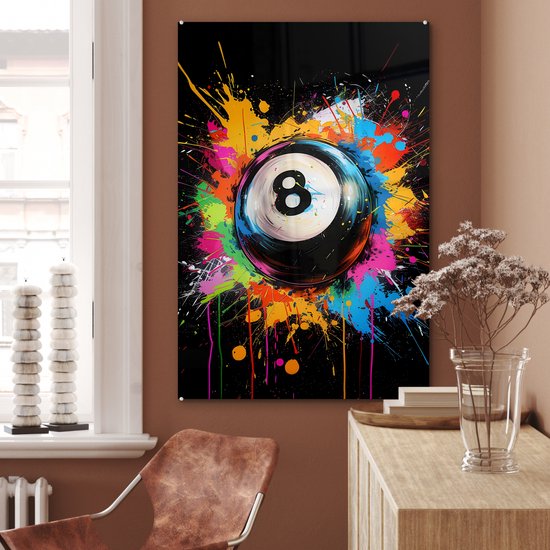 MuchoWow® Peinture sur verre 80x120 cm - Peinture acrylique sur verre - Graffiti - Sport - Boule de Pool - Photo sur verre - Décoration murale salon - Décoration murale chambre - Peintures