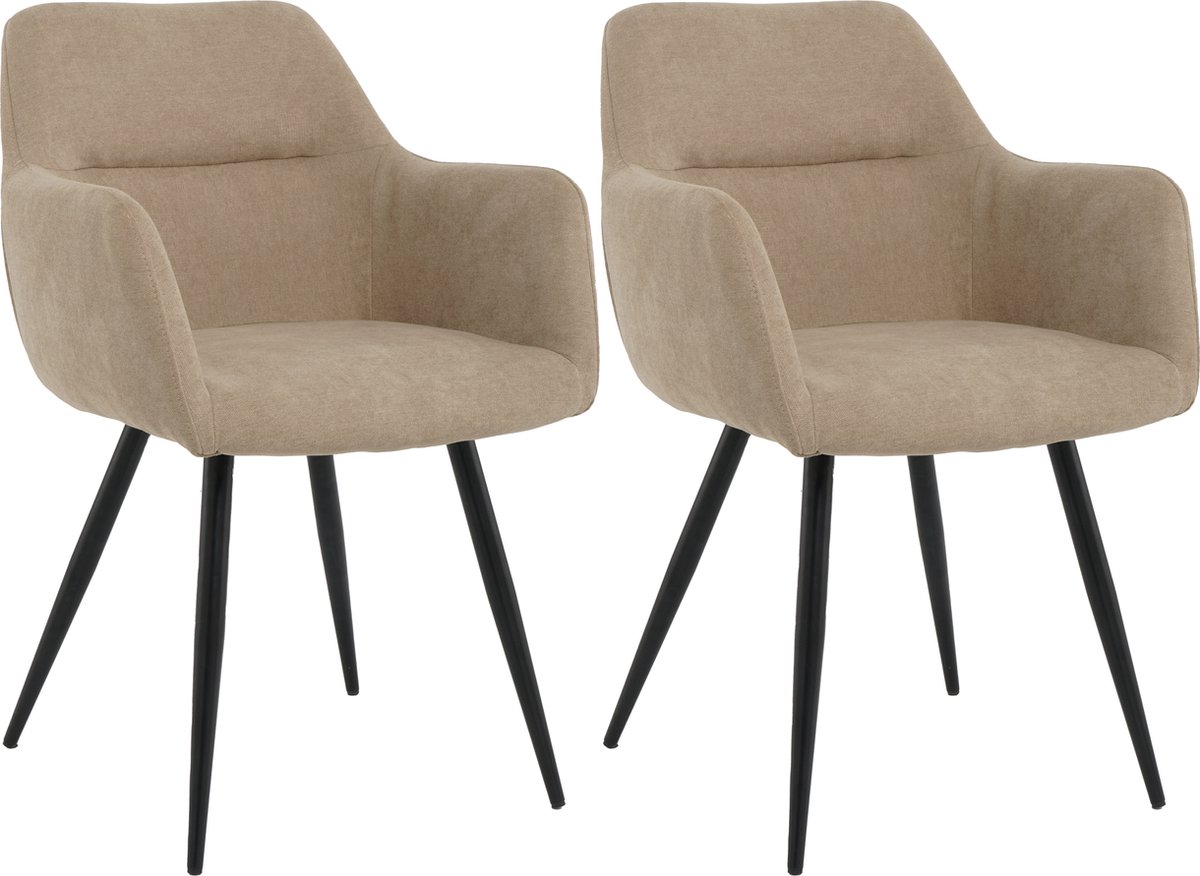 Lina Nova Eetkamerstoel - Beige - Set van 2 - Stof