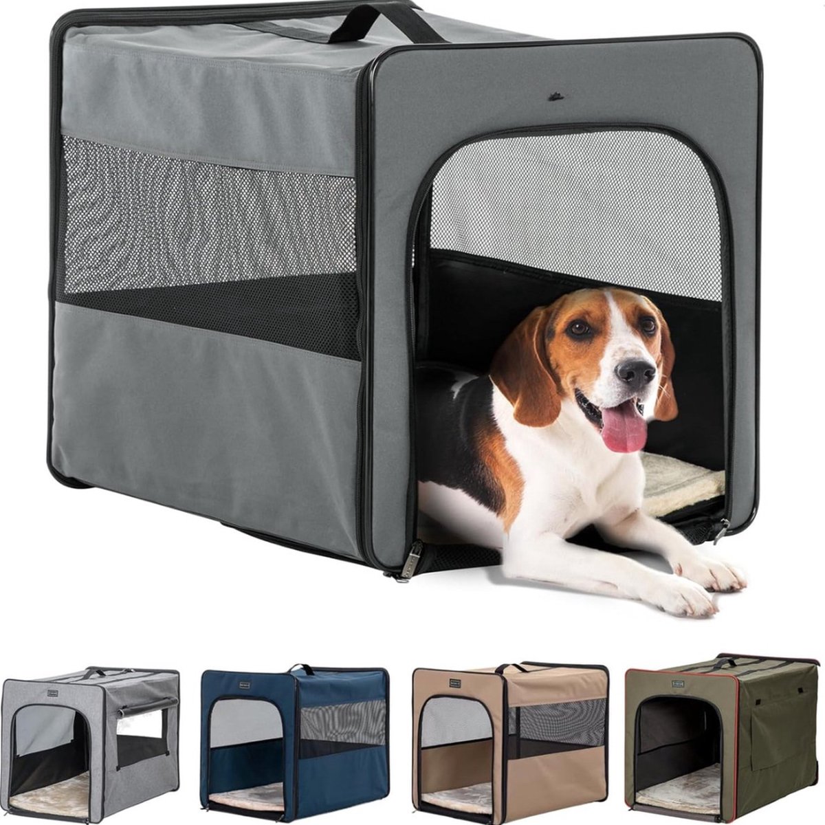 Hondenbox, opvouwbaar met pluche kussen, hondentransportbox M 61 x 46 x 53,5 cm, ademende draagbare transportbox voor middelgrote honden