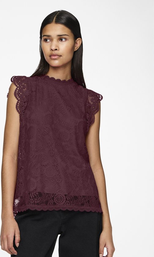 Pieces Top Pcolline Sl Lace Top Noos 17120454 Tawny Port Dames Maat - S