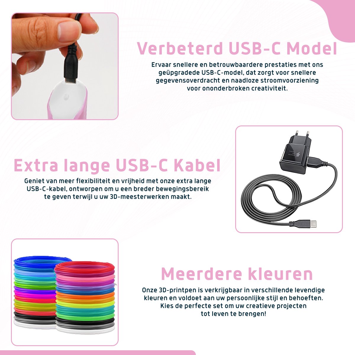 Fleau Kids 3D Pen Starterspakket Roze XL - 75m Filament - 15 Kleuren Vullingen + Vele Extra's - 2025 USB-C Model - Knutselen en Tekenen - 3D Printen - Tekenset — afbeelding 7