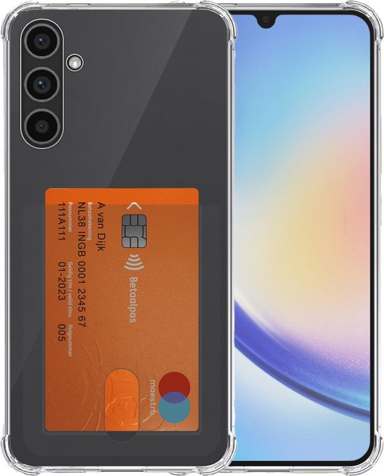 Smartphonica Coque de téléphone pour Samsung Galaxy A34 5G avec porte-cartes en Siliconen transparent – ​​Coque arrière transparente antichoc en TPU avec emplacement pour carte pour Samsung Galaxy A34 5G