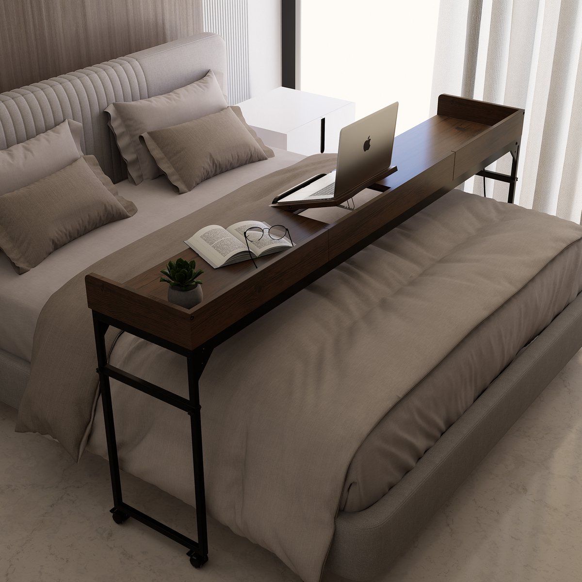 Dreamdesk Bedtafel op wielen - Verstelbaar voor over bed - Bol