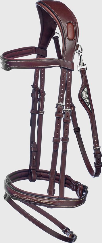 Cwell Equine Soggolo Per Cavallo In Pelle Marrone Con Cristalli - Forma A V, Taglia COB (38,1 Cm), Fodera Morbida, Accessorio Brillante Per Equitazione