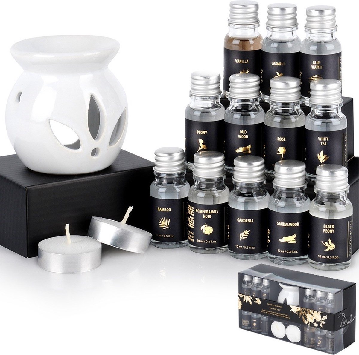 Goedkoopste Aromabrander met Etherische Oliën Keramiek 15 delig - Oliebrander - Geurbrander - Olie Set - Waxbrander - Aroma Diffuser