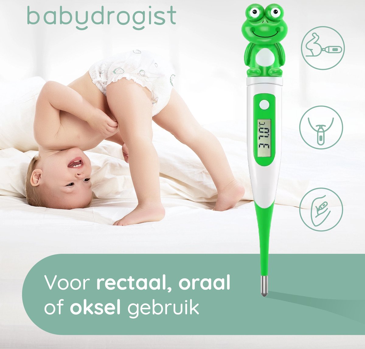 Babydrogist digitale Baby Thermometer met flexibele tip - Rectaal, oksel & oraal - Kikker — cadeau in Cadeau-ideeën - foto 4
