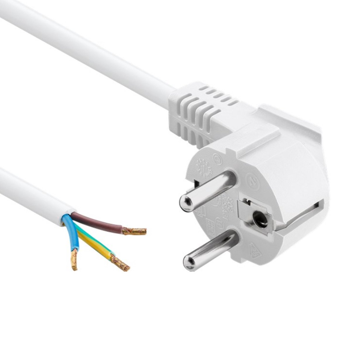 Schuko Haaks - Open einde Apparaatsnoer - 3 x 1,5mm2 - 3 meter - Wit