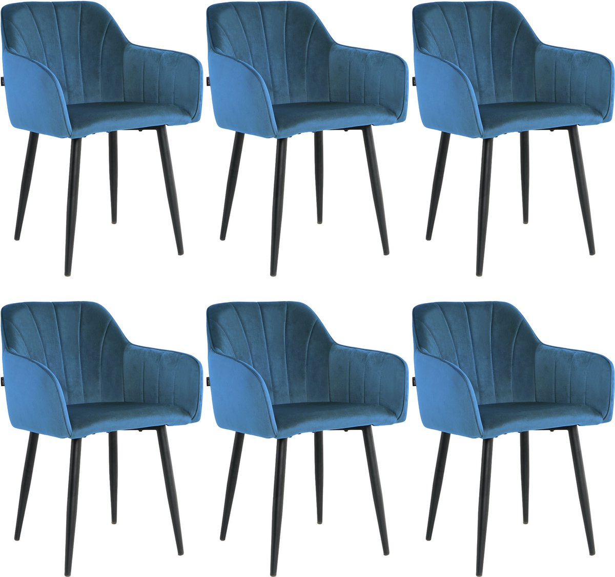 Lina Rio Eetkamerstoelen - Blauw - Set van 6 - Velvet