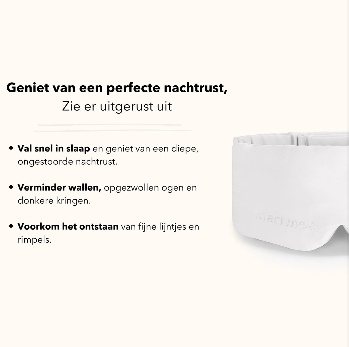 Mari Meia® Zijden Slaapmasker – Oogmasker – Anti Rimpel – 23 Momme - Zijde – 100% Verduisterend – Full Cover - Hypoallergeen - Wit — afbeelding 2