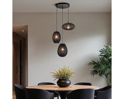 LumenXL 3-lichts japandi hanglamp - zwarte stoffen lampionnen - Fabrica