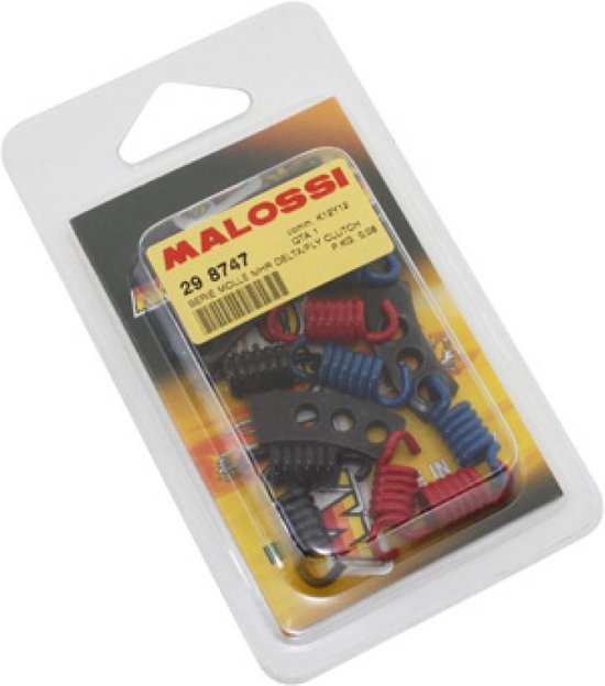 Ressorts d'embrayage Malossi rouge, bleu et noir, emballés.
