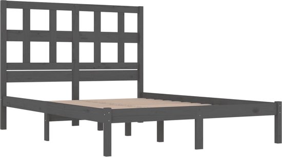 vidaXL Grijs Bed - Massief Grenenhout Bed - Bedframe massief grenenhout grijs 200x200 cm - Modern Bed - King Size Bed - Box Spring Bed