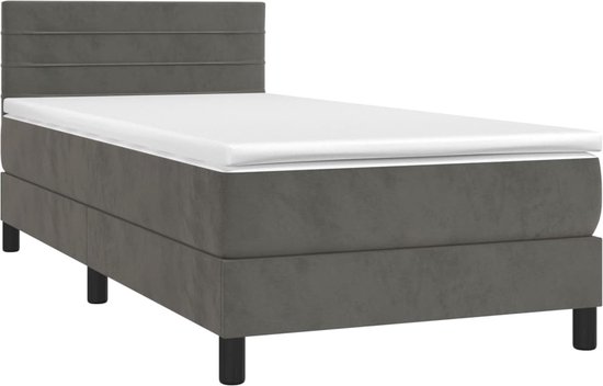 vidaXL Lit - Sommier tapissier de Luxe avec LED - 203x90x78/88 cm - Gris foncé - Tissu velours - Lit