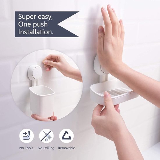 LEVERLOC Tandenborstelhouder Wandmontage 2 Pack, MAX Hold 5 KG, Douche Scheermes Organizer, Zuignap Tandenborstelhouder voor Badkamer, Geen Boren