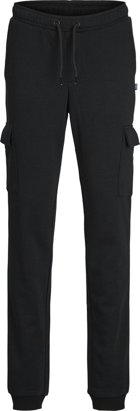 Zwarte joggingbroek met cargozakken op de zijkant, achterzak en koord.