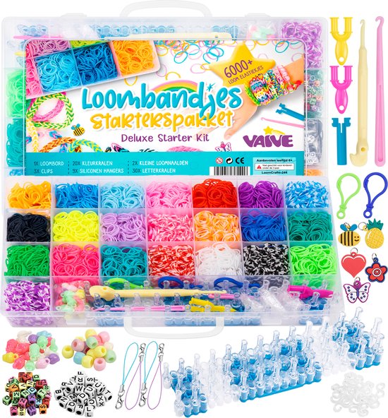 VAIVE Loombandjes Deluxe Starter Kit 6200+ delig met Loombord – 22 kleuren –Knutselkoffer – Loom bandjes Starterspakket – Knutselen Meisjes – Voor Kinderen