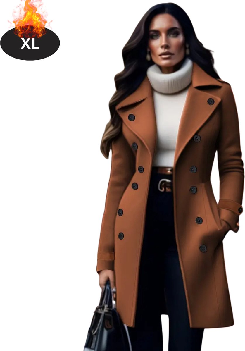 Livano Mantel Dames Tussenmantel Jas Mantelpakje Trenchcoat Overjas Overcoat Winter Donkerbruin