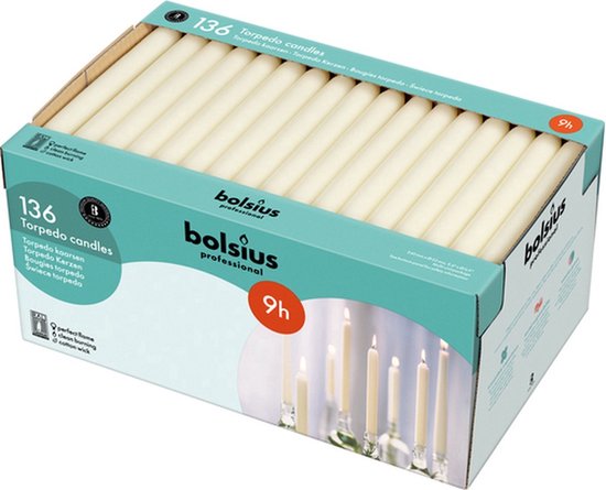 Bolsius Professional - Torpedokaarsen - 136 stuks per verpakking - Ivoor