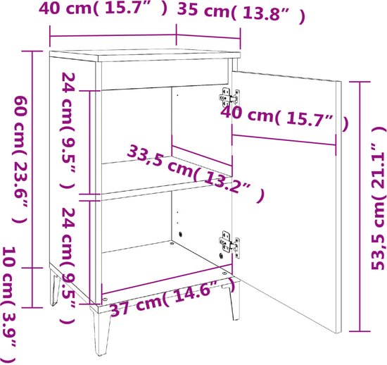 vidaXL Table de chevet Grijs Chêne Sonoma 40x35x70cm